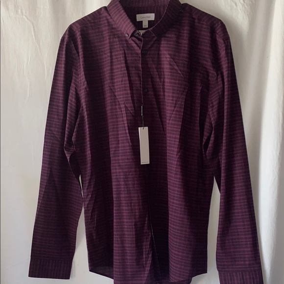 Calvin Klein Men's Purple Black Striped Shirt - Picture 1 of 8